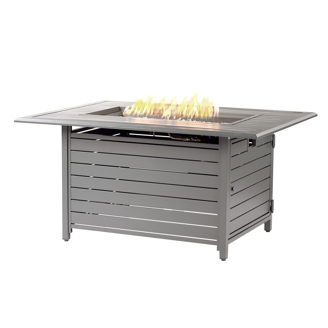 Rectangular 48 in. x 36 in. Aluminum Propane Fire Pit Table, Glass Beads, Two Covers, Lid, 55,000 BTUs in Grey Finish
