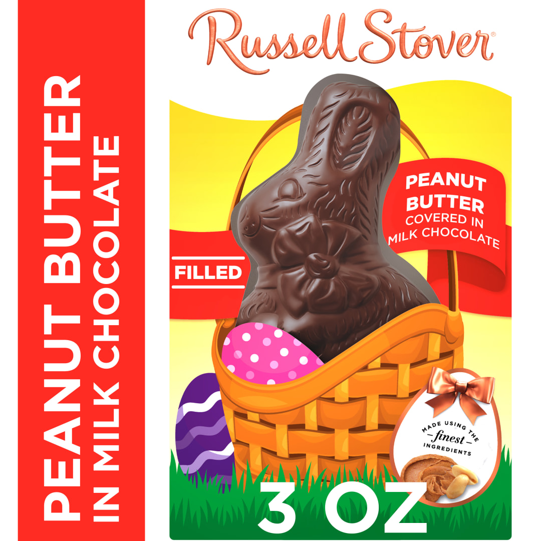 RUSSELL STOVER Easter Bunny Peanut Butter Milk Chocolate Candy Rabbit, 3 oz.