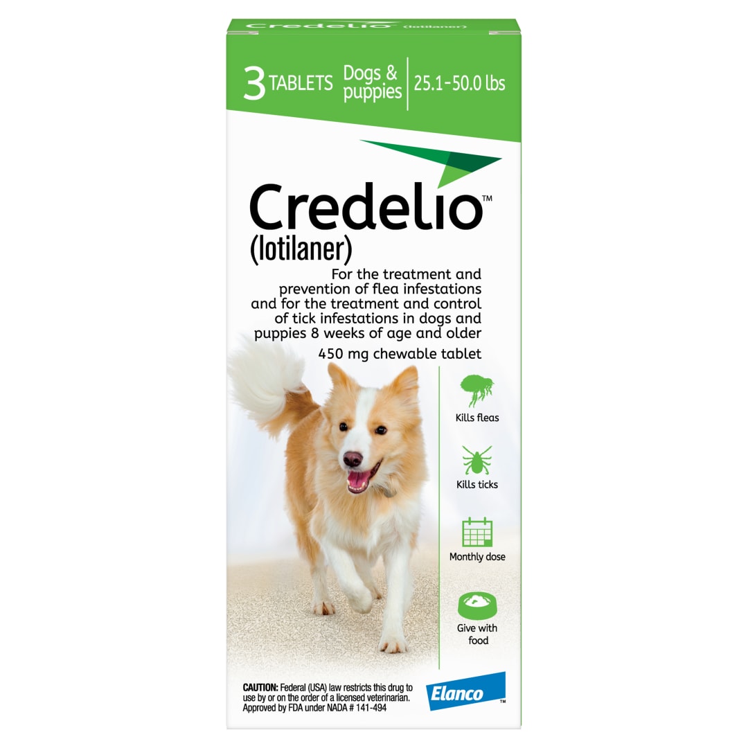 Credelio (lotilaner) Tick & Flea Treatment + Flea Infestation Protection for Dogs 25.1-50.0 lbs. (3 Tablets)