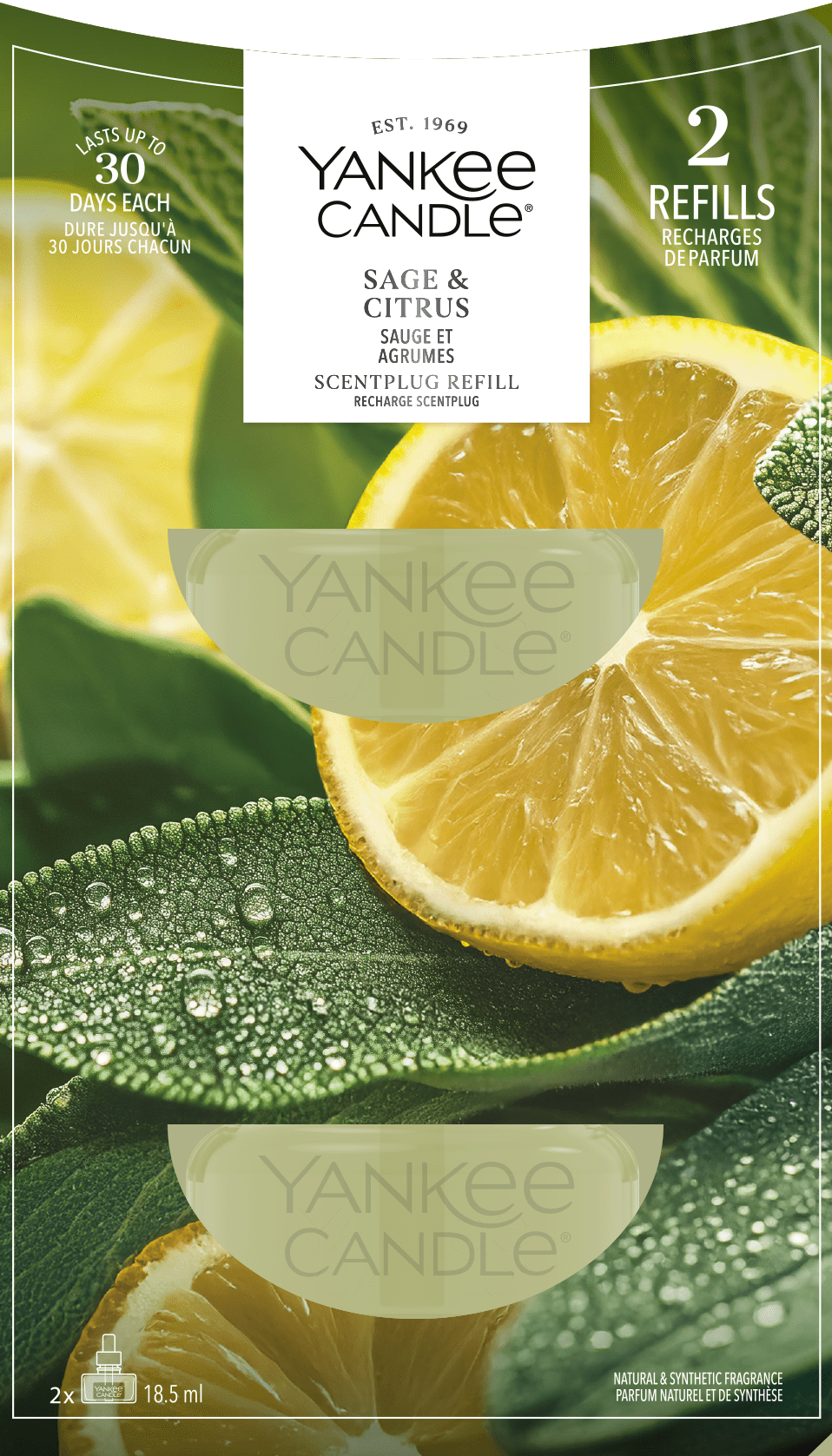 Yankee Candle Recambio de ambientador Scent Plug | Sage & Citrus | Para espacios pequeños y medianos | Fragancia duradera