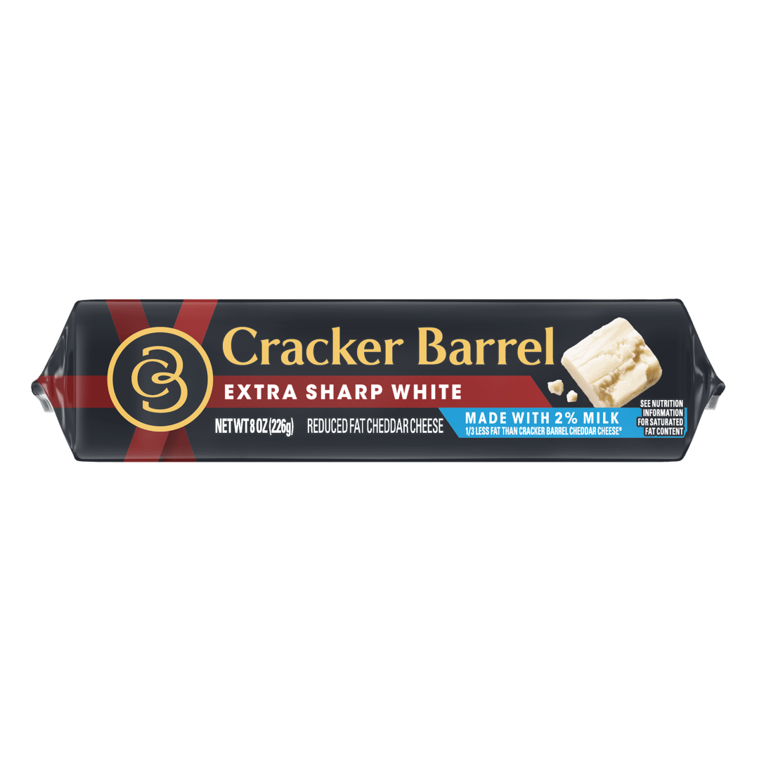 Cracker Barrel Extra Sharp White Cheddar Cheese with 2% Milk, 8 oz Block