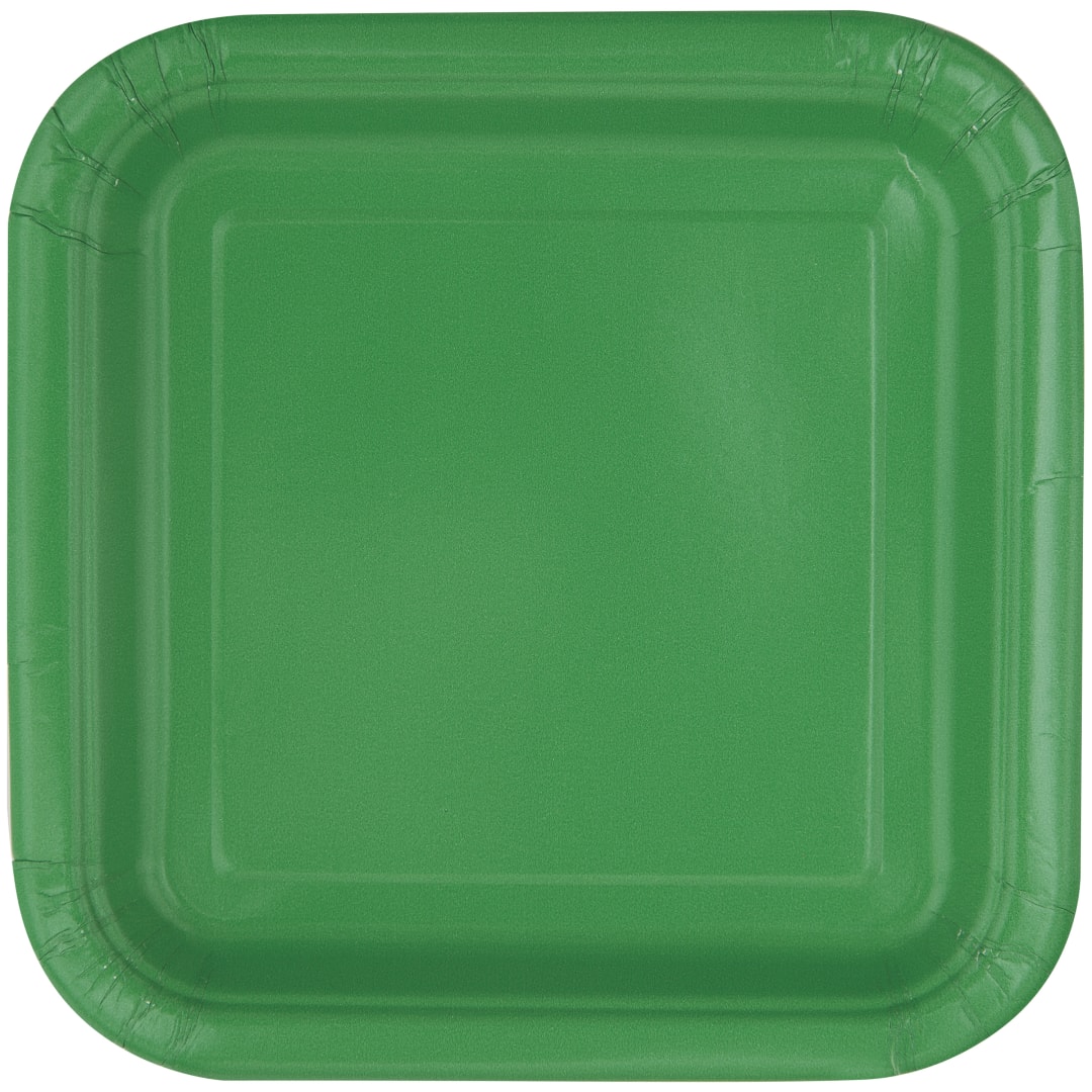 Emerald Green Solid Square 9" Dinner Plates, 14ct
