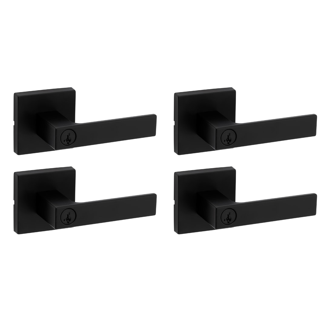 Singapore Square Keyed Entry Door Lever in Matte Black 4 Pack