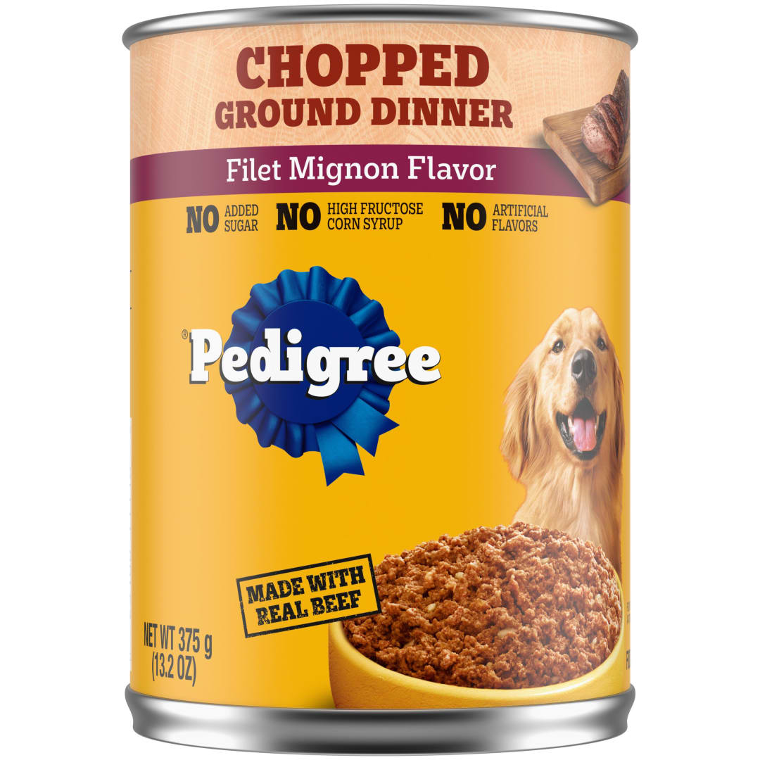 PEDIGREE CHOPPED GROUND DINNER Adult Canned Soft Wet Dog Food, Filet Mignon Flavor, 13.2 oz. Cans 12 Pack