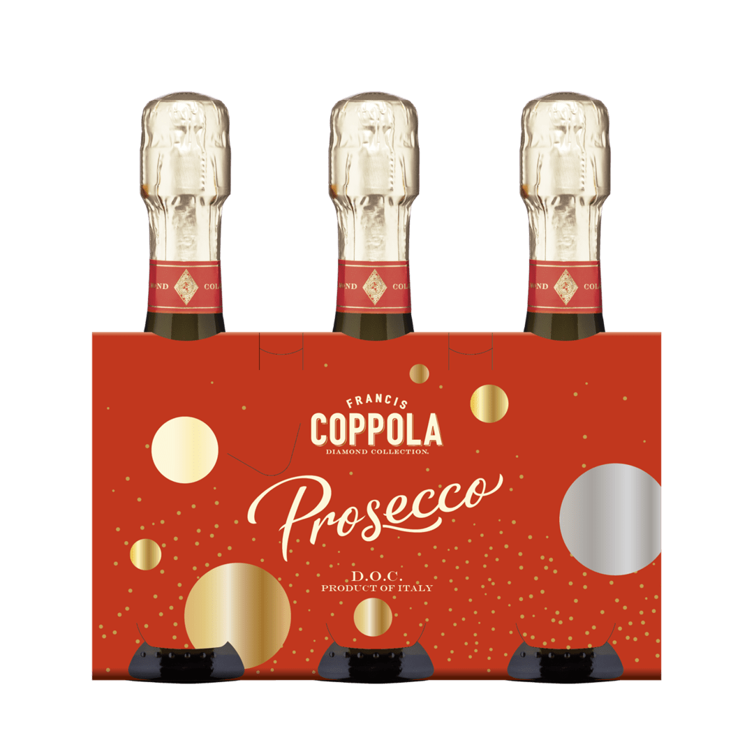 Francis Coppola Diamond Collection Prosecco Sparkling White Wine, Italy, 187mL Glass Bottle 3-Pack