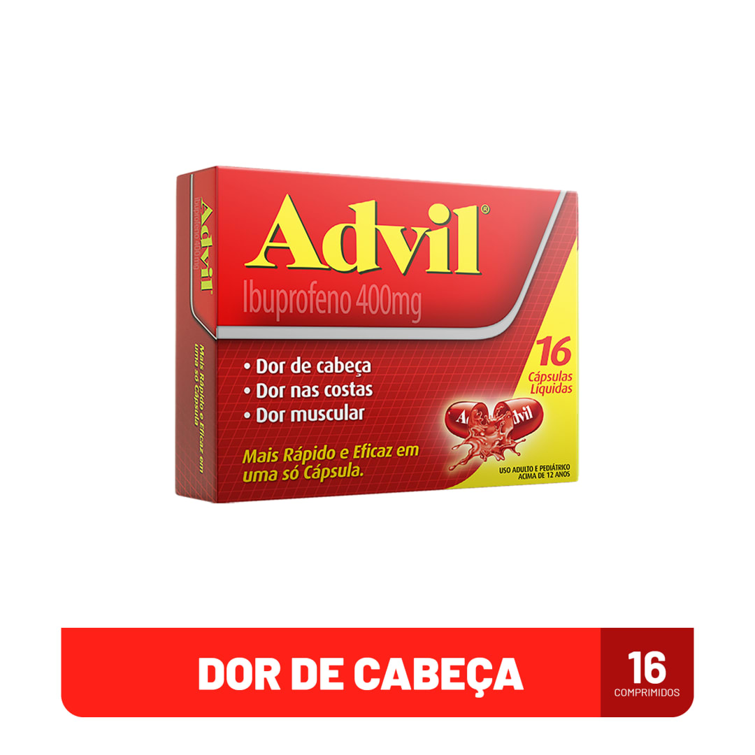 Advil 400mg Ibuprofeno Alívio Rápido da Dor de Cabeça Caixa 16 Cápsulas