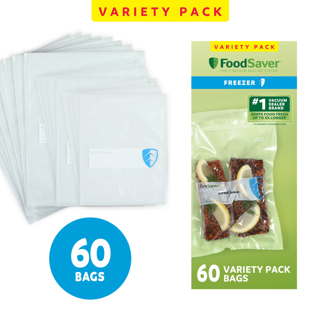 FoodSaver Variety Pack Vacuum Seal Bags, 60 Count, Pre-Cut BPA-Free Freezer Bags