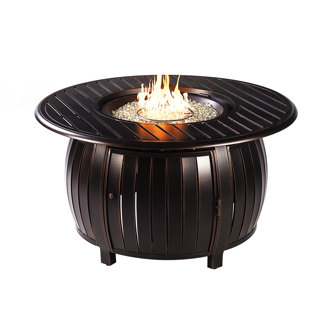 Aluminum Outdoor 44 in. Round Propane Fire Table with Fire Beads, Lid, Propane Tank Cover and Table Fabric Covers in Antique Copper Finish