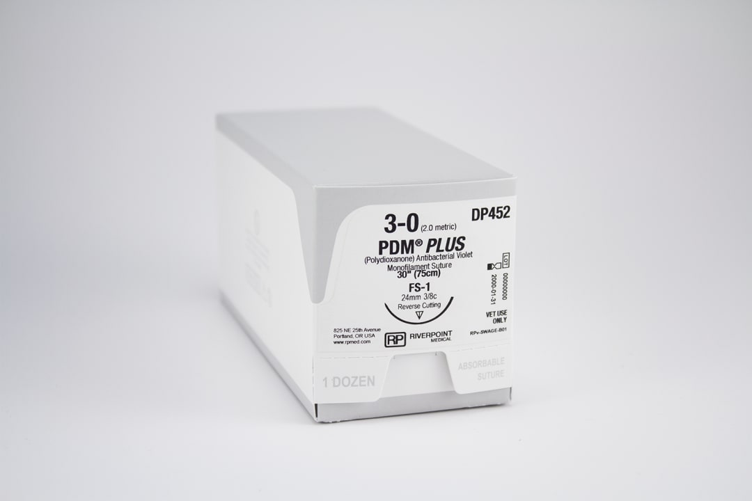 PDM Plus Antibacterial PDO Suture, USP 3-0 with 26mm FS-1 Reverse Cutting 3/8 Circle Needle, Violet, 75cm, Sterile