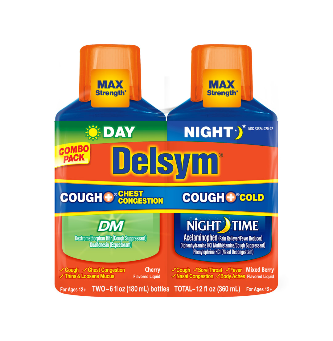 DELSYM Adult Liquid - Day Night Cough Plus Chest Congestion DM/Cough & Cold 3/(2x6) oz.