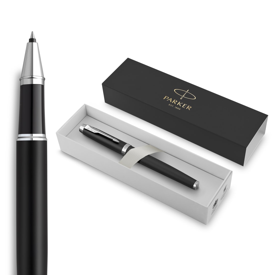 Parker Im Bolígrafo Roller, Negro Mate Con Detalles Cromados, Punta Fina Con Tinta Negra, Caja Para Regalo