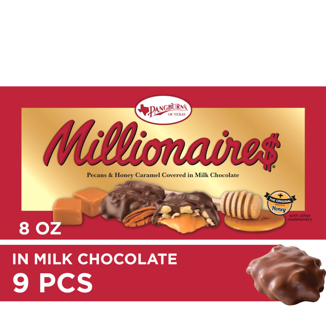 PANGBURN'S OF TEXAS Millionaires Milk Chocolate Covered Pecans and Honey Caramel Gift Box, 8 oz.