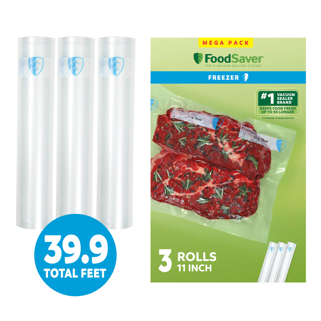 FoodSaver Vacuum Sealer Rolls, 3 Pack, 11" x 13.3' Rolls, BPA-Free Custom Size Freezer Bags