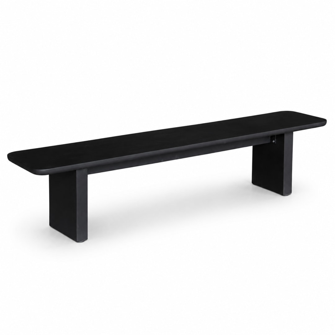 Modern Indoor/Outdoor Matte Black 78.7" Poly-Fiber Bench