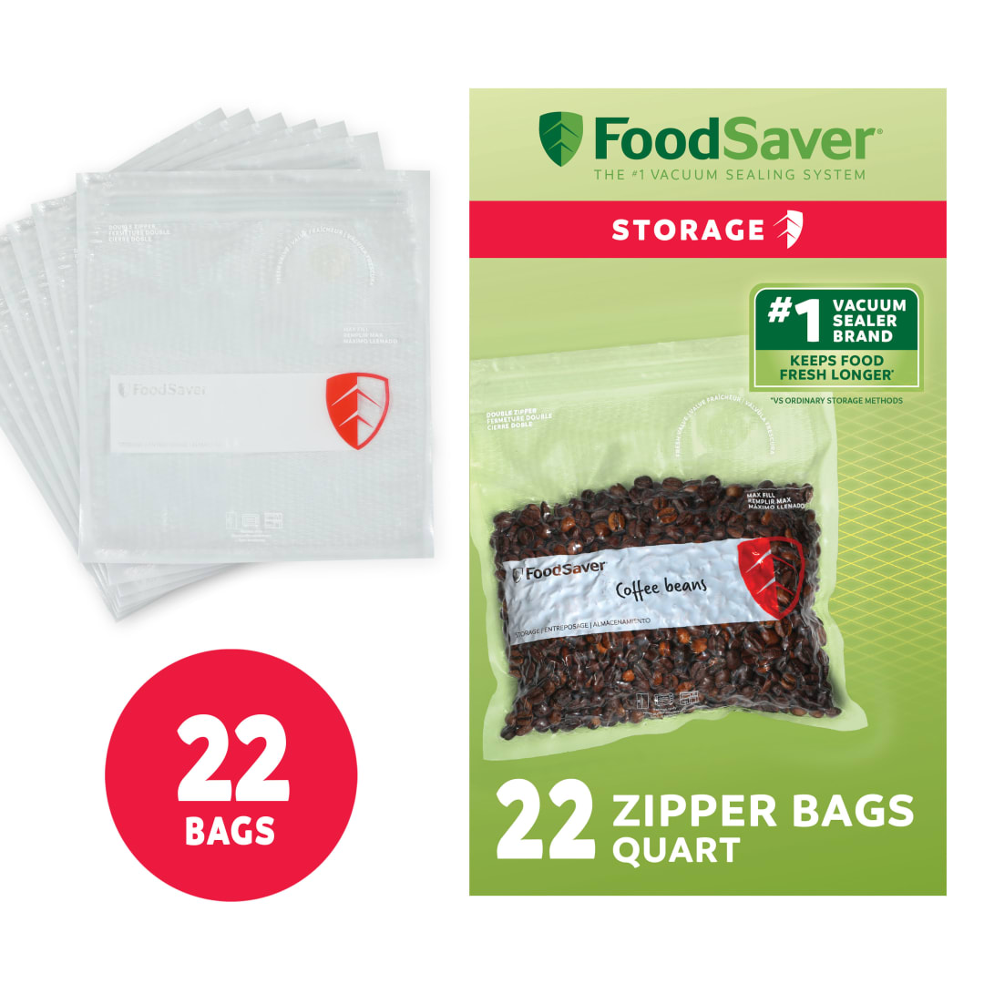 FoodSaver Vacuum Zipper Quart Bags, 946 ml, 22 Count, BPA-Free Reusable Storage Bags