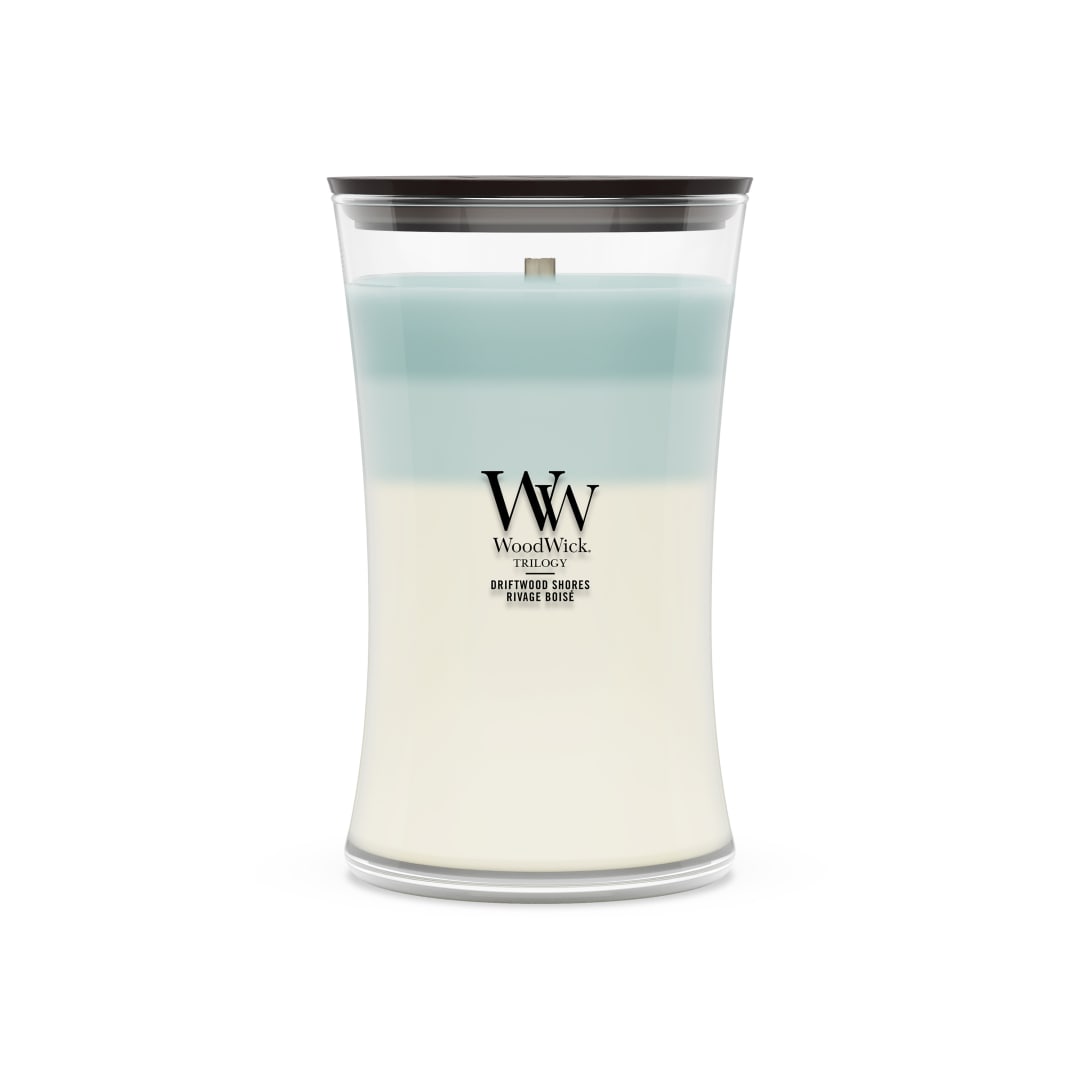 WoodWick Vela perfumada | Vela grande en forma de reloj de arena | Driftwood Shores | Regalos perfectos para mujeres