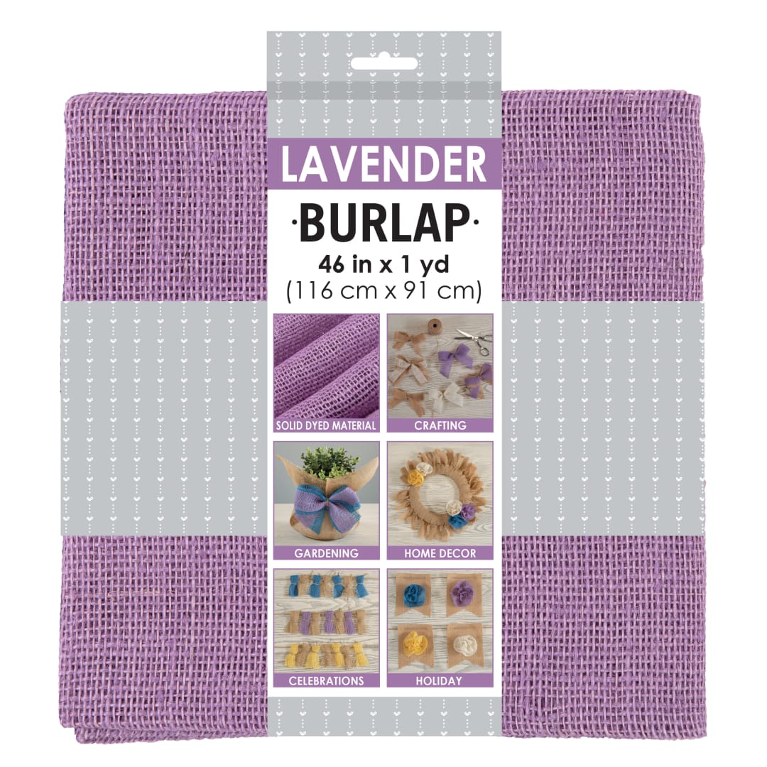 Allen Company Precut Natural Jute Burlap, Finished Edges, 46"W X 1-Yard, Lavender
