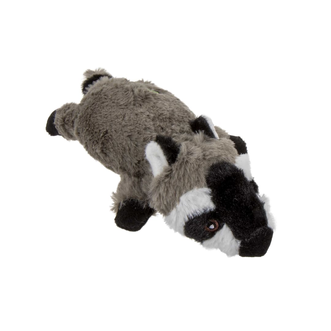 goDog Flatz Raccoon Squeaky Plush Flattie Dog Toy With Chew Guard Technology, Gray, Extra Small