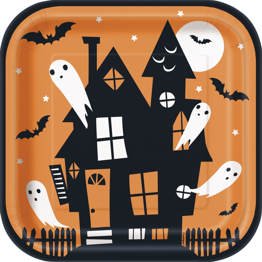Happy Haunting Halloween Square 9" Dinner Plates, 8ct