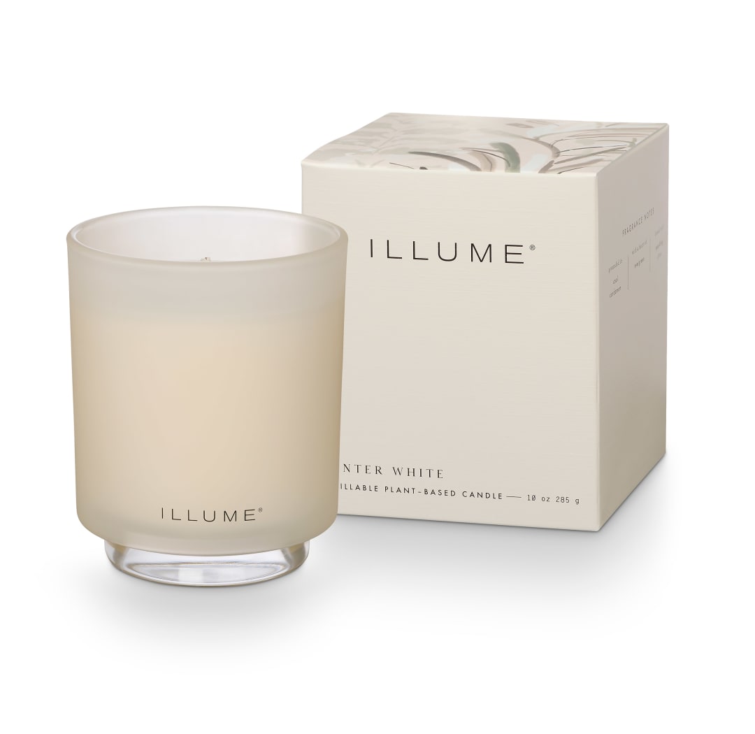 4537533300 - Winter White Box Glass Candle, White, STOCK: 49