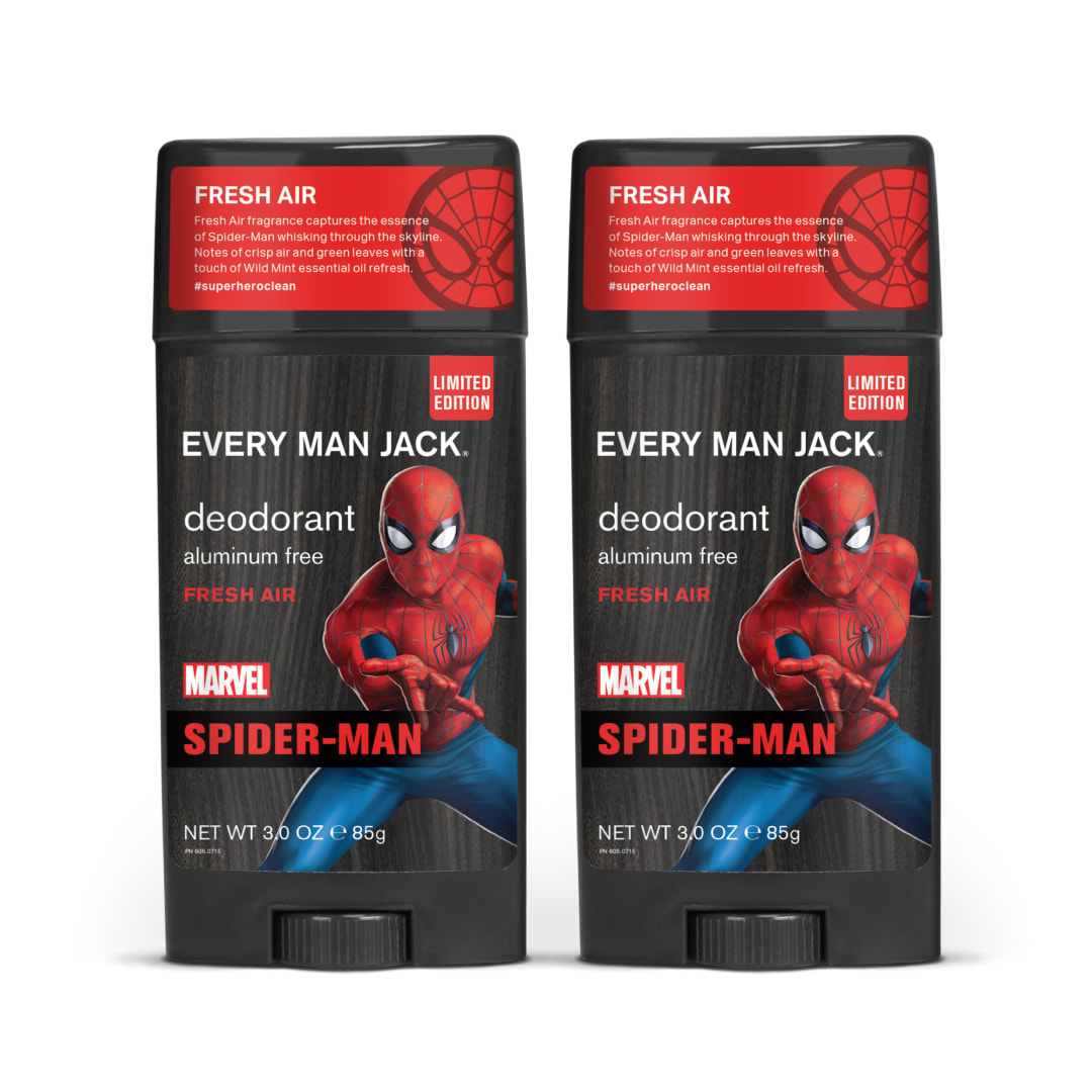 Every Man Jack Spider-Man Deodorant Gift for Men – Aluminum Free, Plant-Based Odor Protection – Paraben & Dye Free – 3 oz (2 Pack)