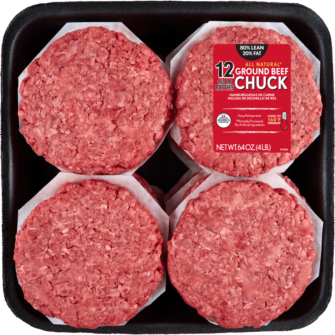 All Natural* 80% Lean/20% Fat Ground Beef Patties 12 Count, 4 lb
