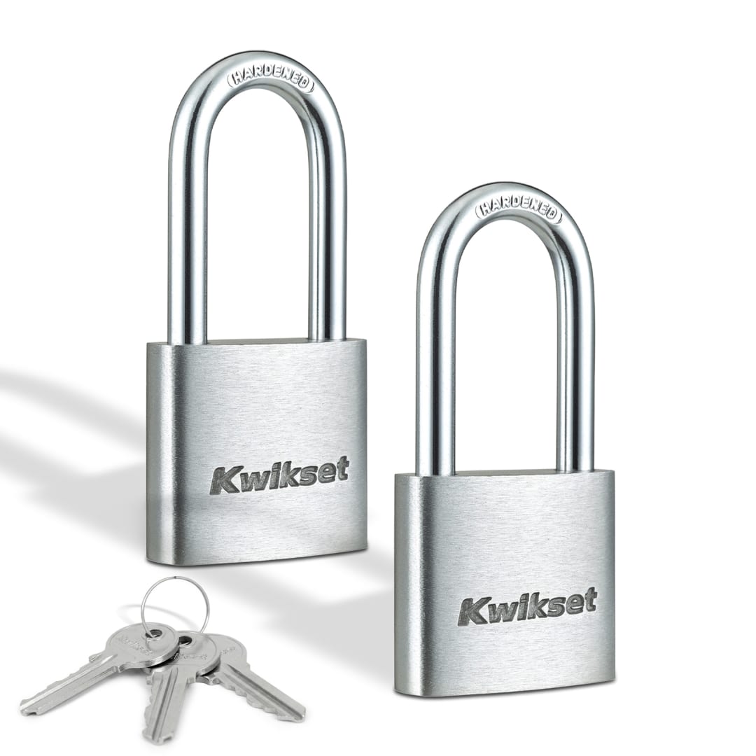 Kwikset Aluminum Padlock with Hardened Steel Shackle, 1-1/2 in Body, 1-1/2 in Shackle, 2 Pack
