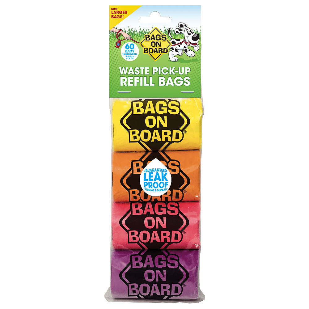 Bags On Board Dog Poop Bags | Strong, Leak Proof Dog Waste Bags | 9 x14 Inches, 60 Assorted Color Bags