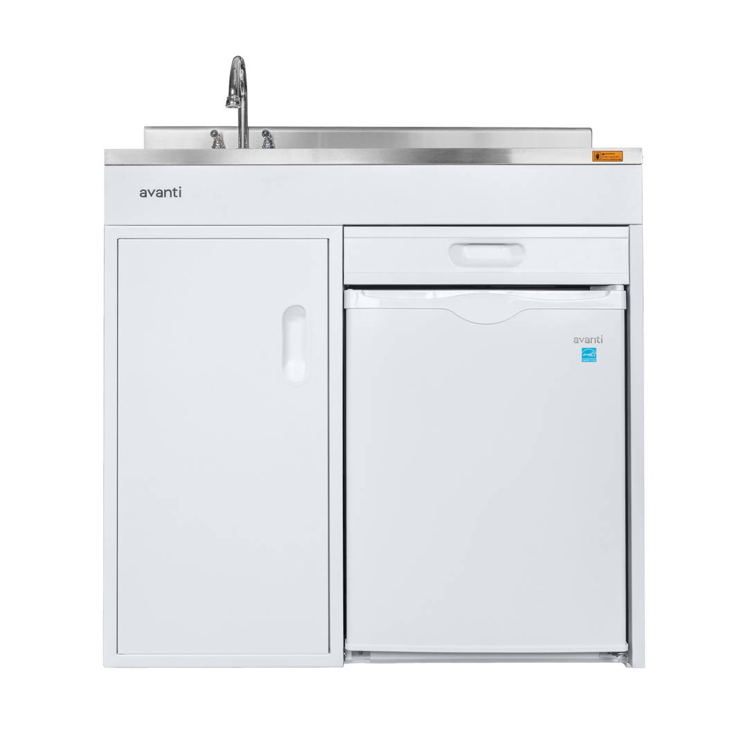 Avanti Compact Miniature Kitchen, All-in-One 36" Cooking and Refrigeration Solution, 2.2 cu. ft. Refrigerator, Dual Electric Burners, Stainless Steel Countertop, Modern Storage, in White (CK3616)