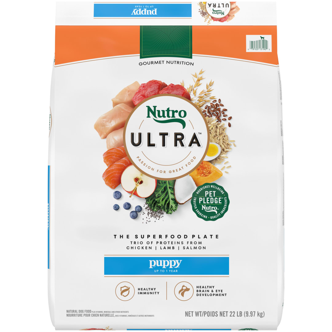 Nutro Ultra High Protein Dry Puppy Food, Trio of Proteins from Chicken, Lamb and Salmon, 22 lb Bag