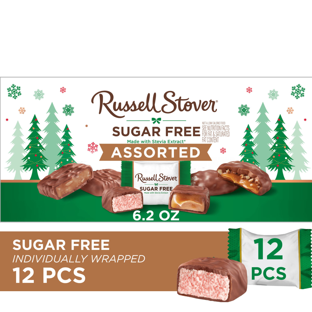 RUSSELL STOVER Christmas Sugar Free Assorted Chocolate Candy Gift Box, 6.2 oz.