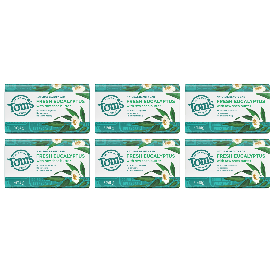 Tom’s of Maine Moisturizing Natural Beauty Bar Soap For Women and Men, Fresh Eucalyptus, 5 oz Bar (Pack of 6)