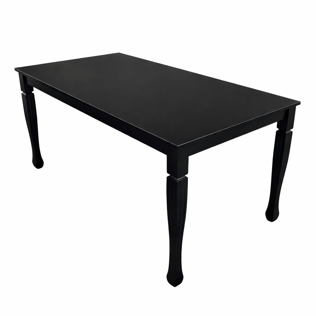 Modern 63 Inch Rectangular Dining Table, Black Finish Solid Rubberwood
