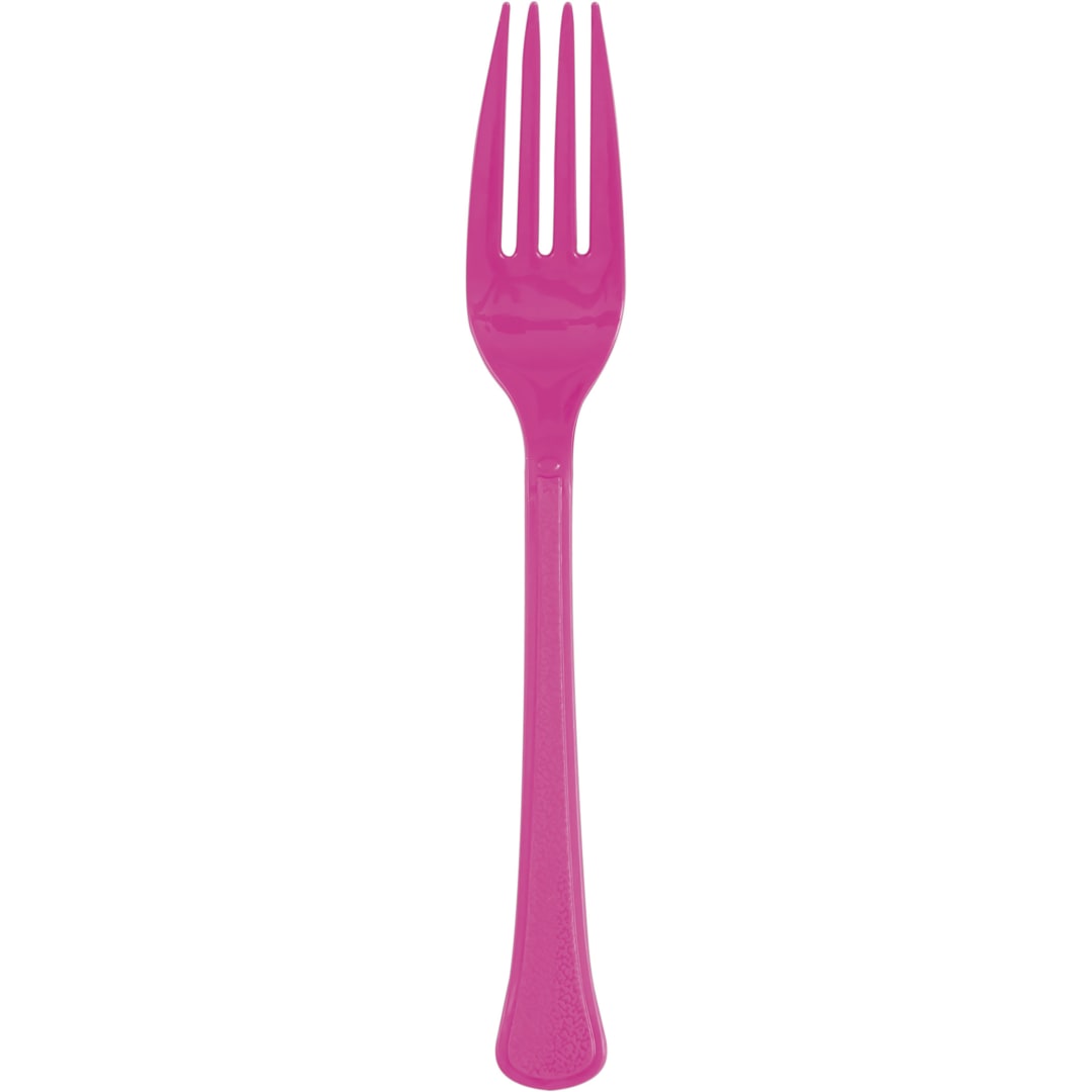Neon Pink Solid Premium Plastic Forks, 20ct