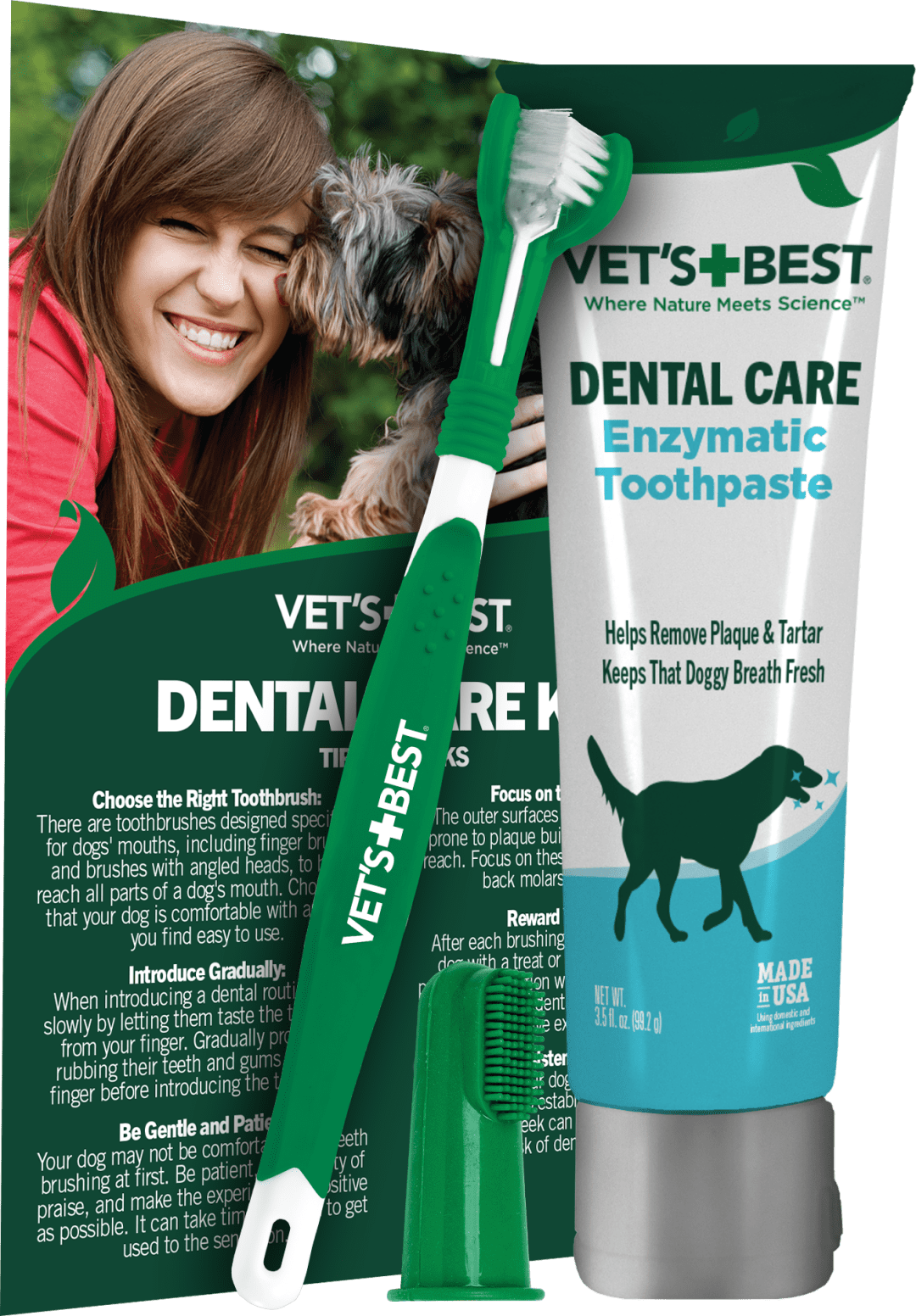Vet’s Best Dog Toothbrush and Enzymatic Toothpaste Set - Teeth Cleaning and Fresh Breath Kit with Dental Care Guide - Vet Formulated