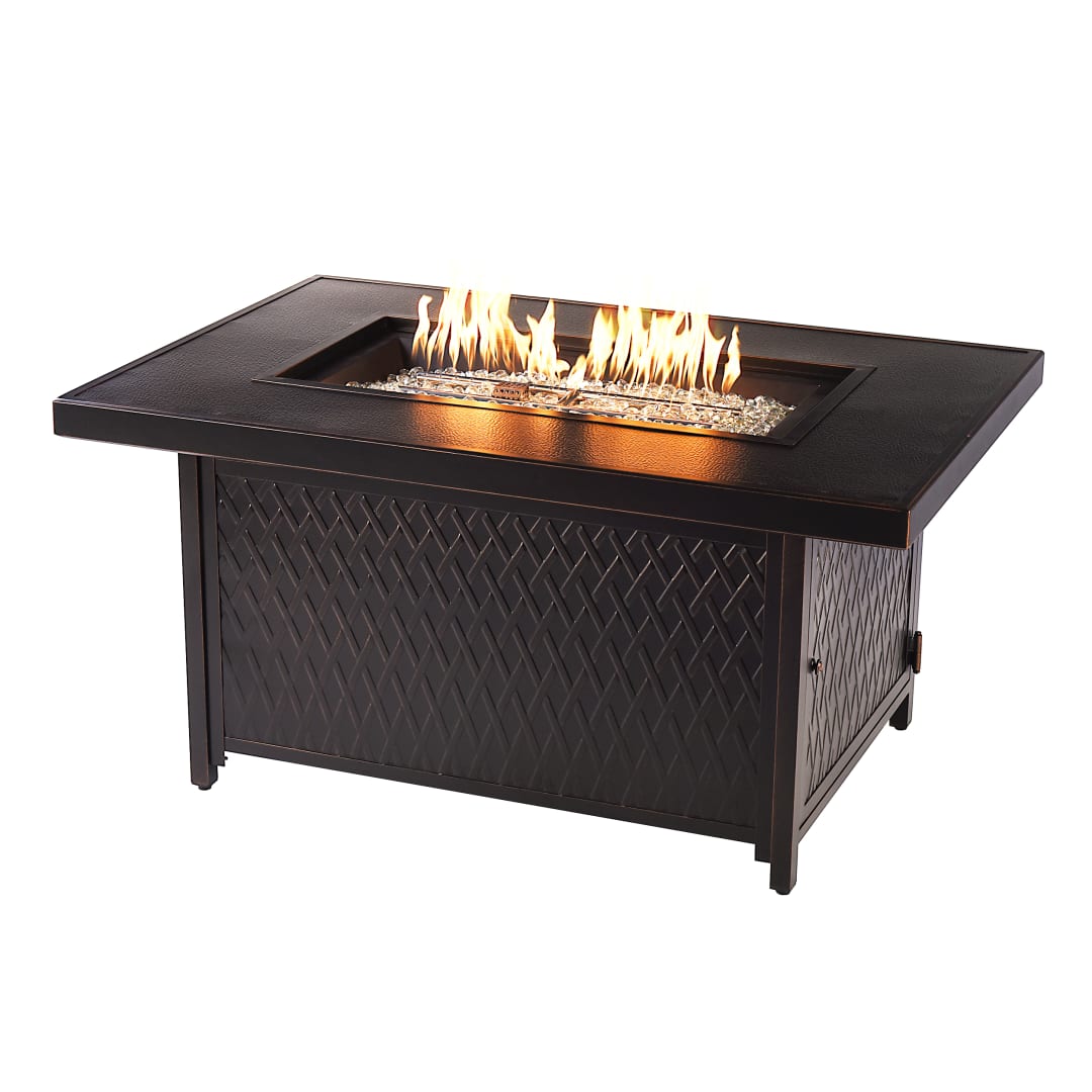 Rectangular 48 in. x 36 in. Aluminum Propane Fire Pit Table, Glass Beads, Two Covers, Lid, 55,000 BTUs in Copper Finish