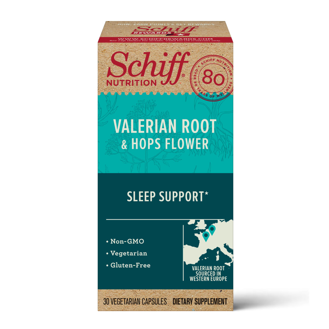 SCHIFF® Valerian Root + Hops Flower - Capsules 12/30 ct.