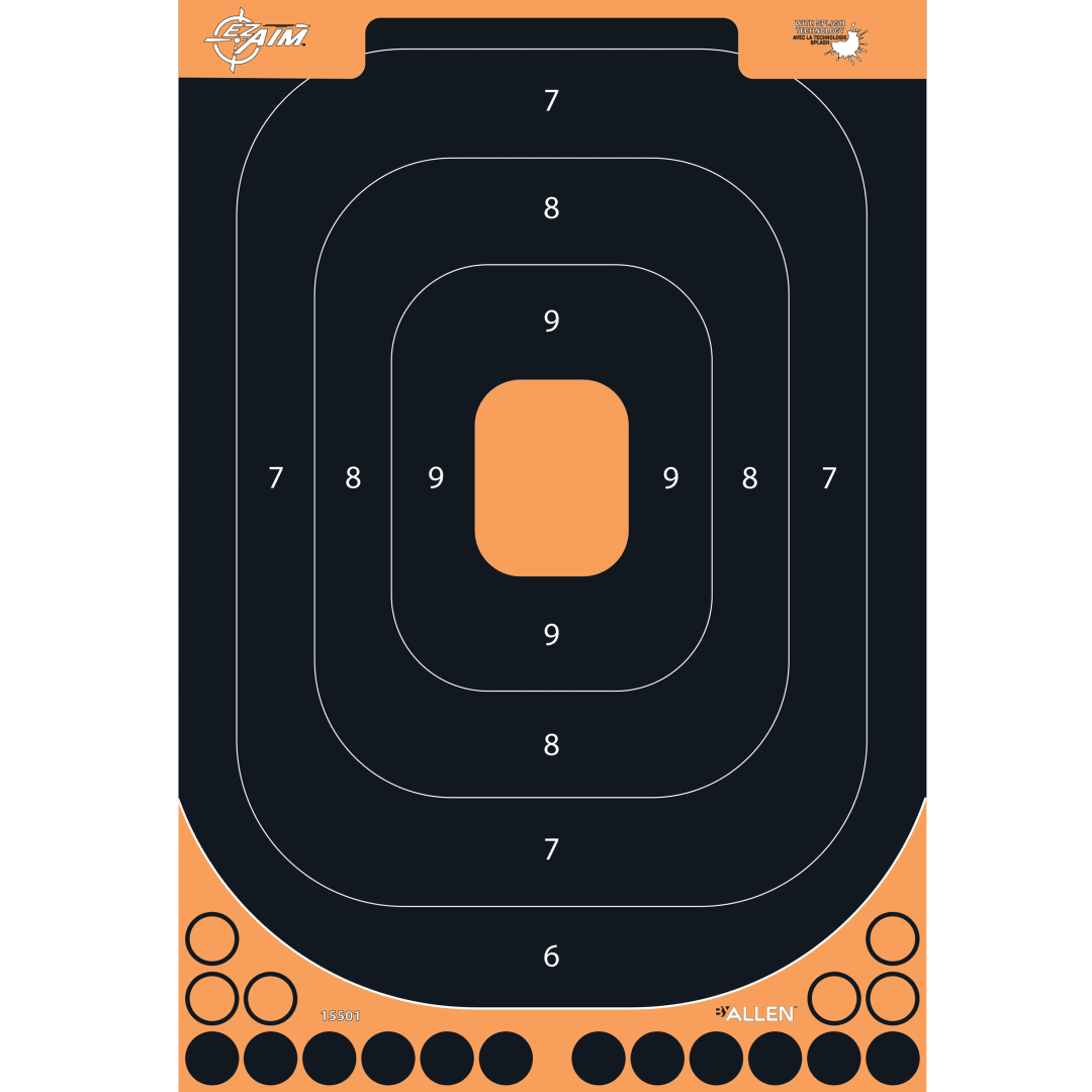 EZ Aim® Reactive Adhesive Paper Shooting Targets, Silhoutte Trainer, 12.5"W x 18.25"H, 25-Pack, Black/Orange