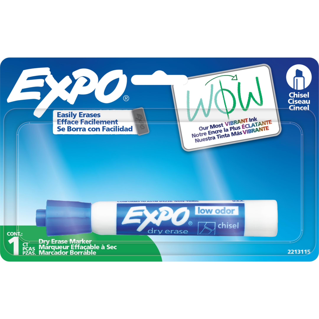 EXPO Dry Erase Markers, Low Odor Ink, Blue, Chisel Tip, 1 Count