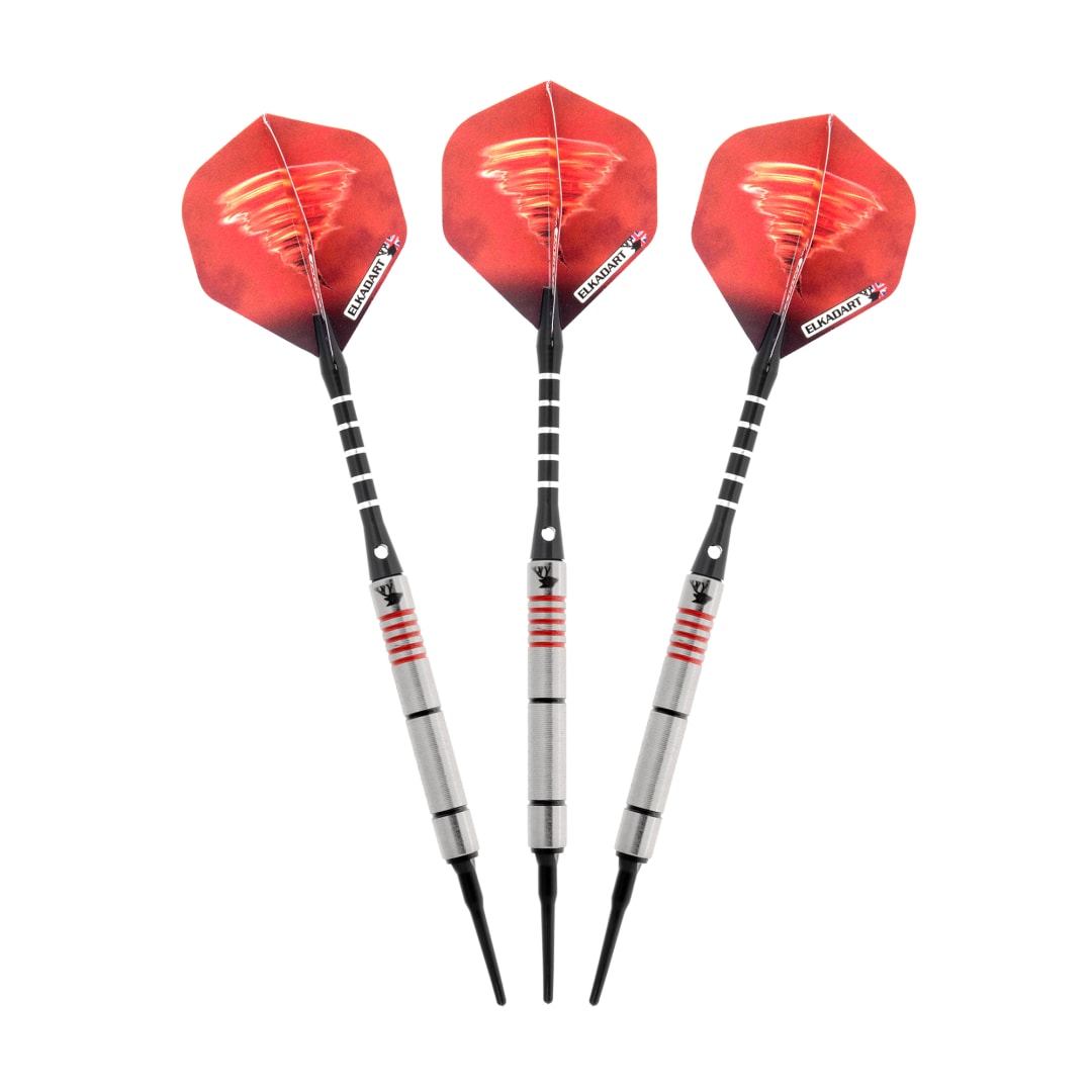 Elkadart Tornado 90% Tungsten Soft Tip Dart Set 4 Red and 2 Black Rings 18 Grams