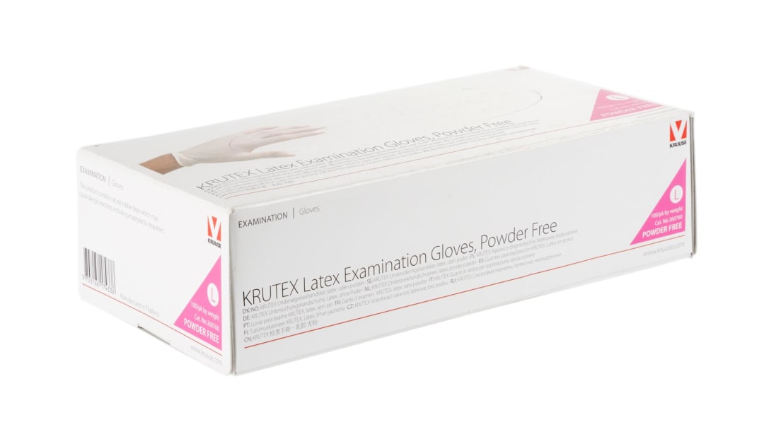 Krutex Latex Exam Gloves Powder Free Large 100S