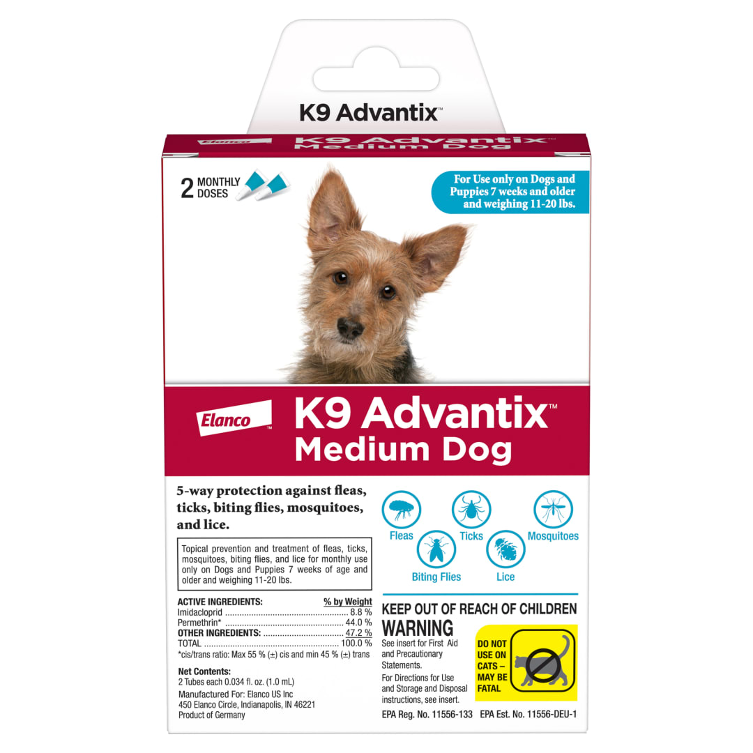 K9 Advantix Flea, Tick & Mosquito Prevention for Medium Dogs 11-20 lbs., 2-Monthly Treatments