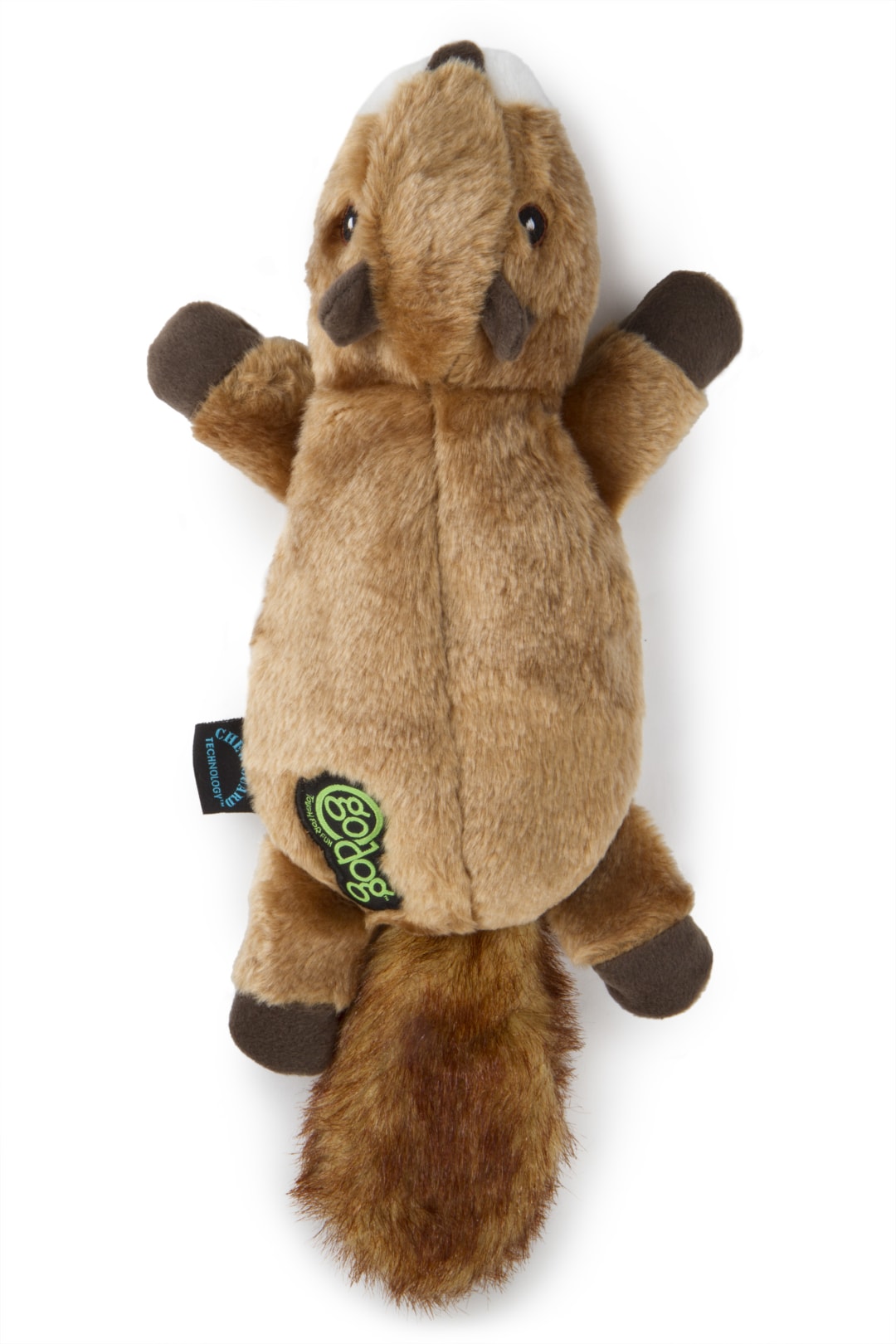 goDog Flatz Squirrel Squeaky Plush Flattie Dog Toy With Chew Guard Technology, Brown, Large