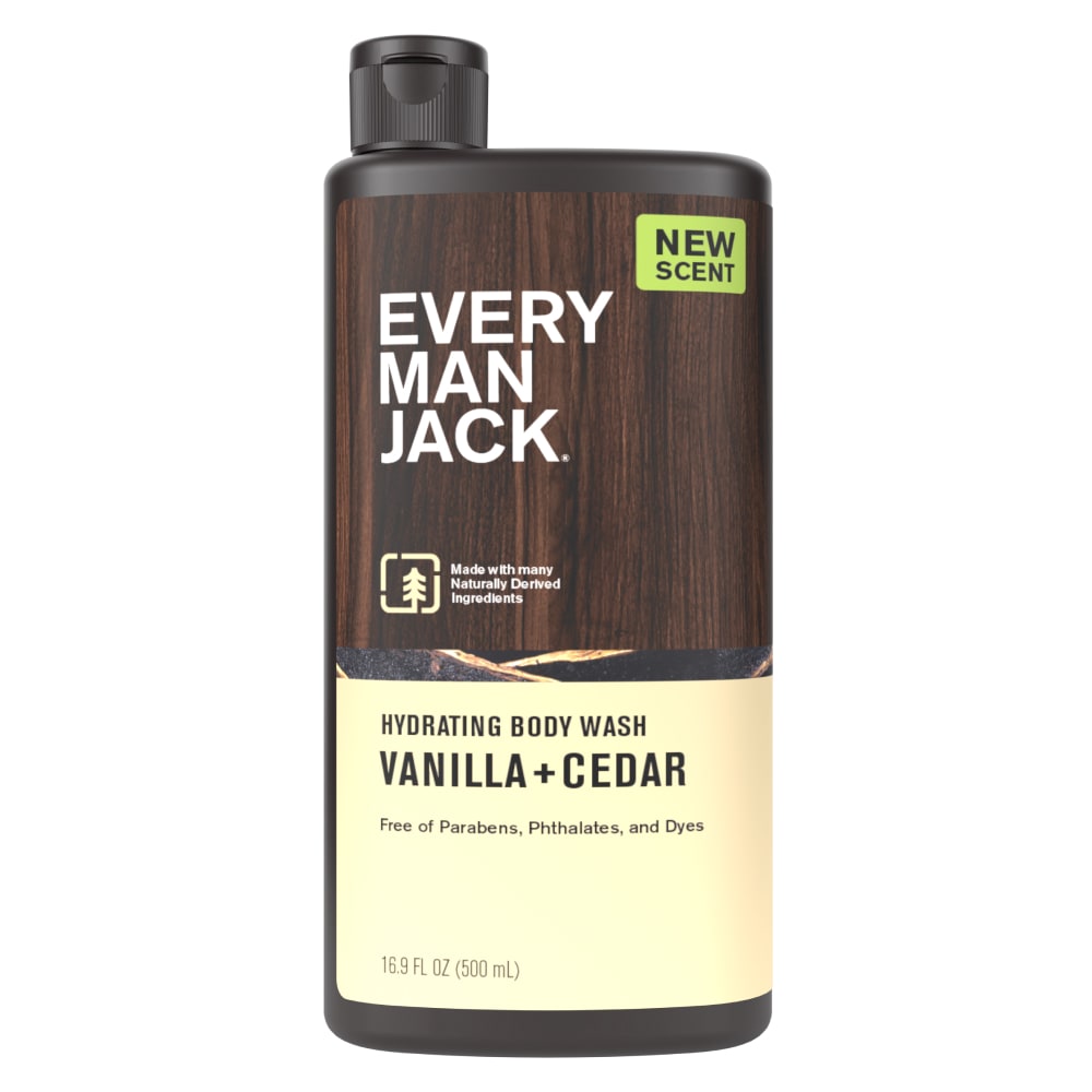 Every Man Jack Vanilla + Cedar Hydrating Body Wash for Men, Naturally Derived, 16.9 oz