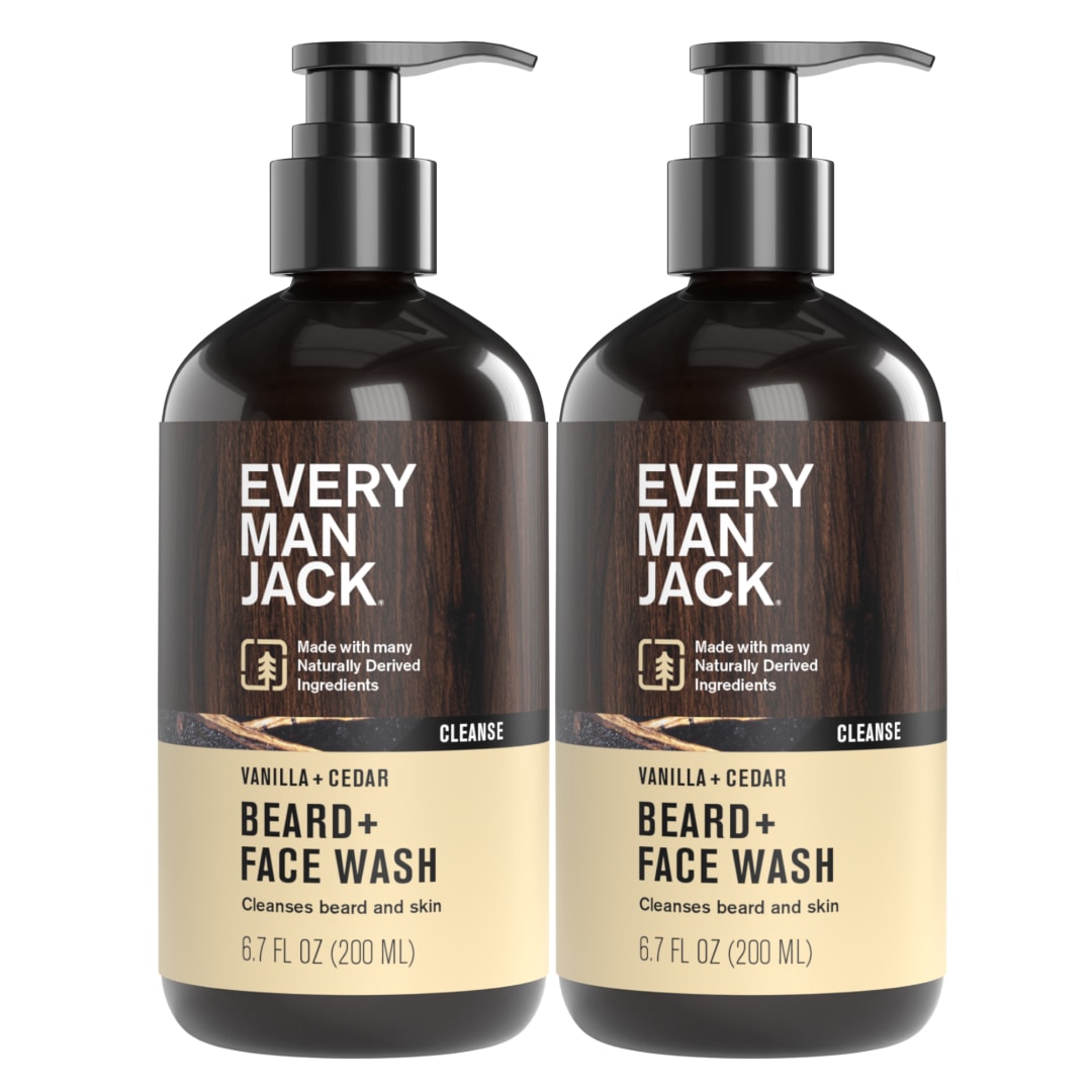 Every Man Jack Beard + Face Wash - Vanilla & Cedar Fragrance - Cleans & Softens Your Beard and Skin - Naturally Derived w/ Aloe and Glycerin- 6.7 fl oz (2 Pack)