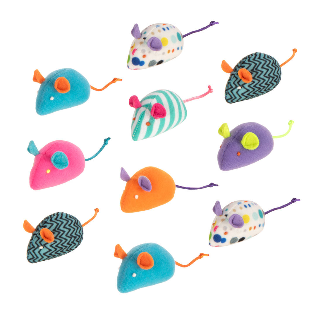 SmartyKat Catnip Mice Plush Mice Catnip Cat Toys, Assorted, Colors (10 Pack)