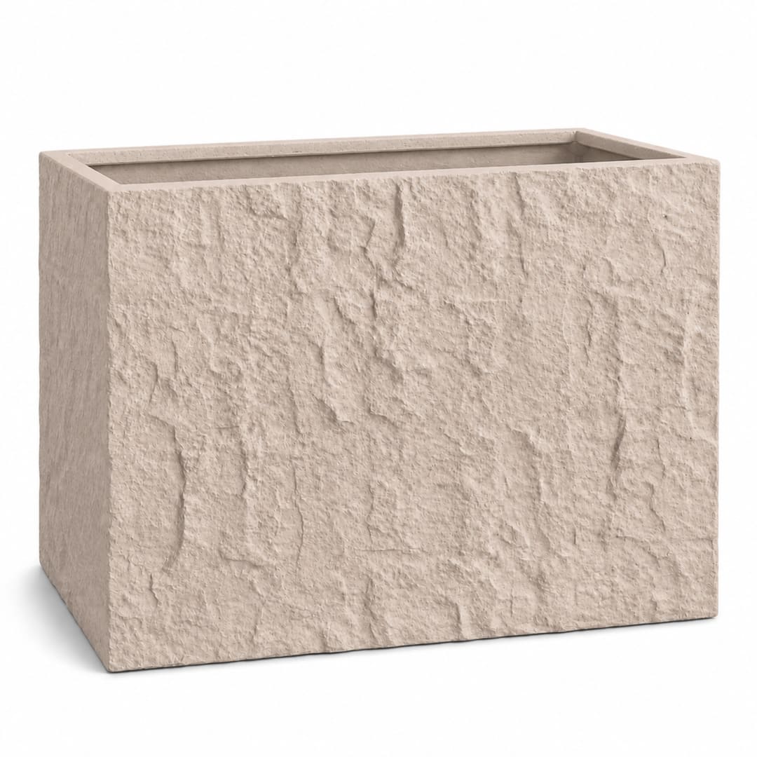 Rock Texture Rectangular Polystone Planter Box, Sand