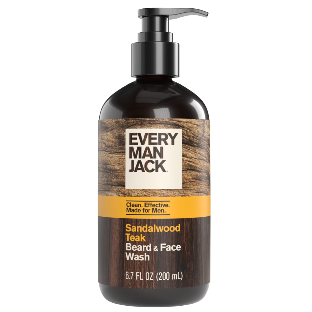 Every Man Jack Sandalwood Teak Beard and Face Wash for Men, Naturally Derived, 6.7 fl oz