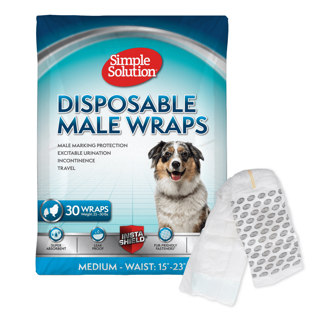 Simple Solution Disposable Dog Diapers for Male Dogs | Male Wraps with Super Absorbent Leak-Proof Fit | Excitable Urination, Incontinence, or Male Marking | Medium | 30 Count