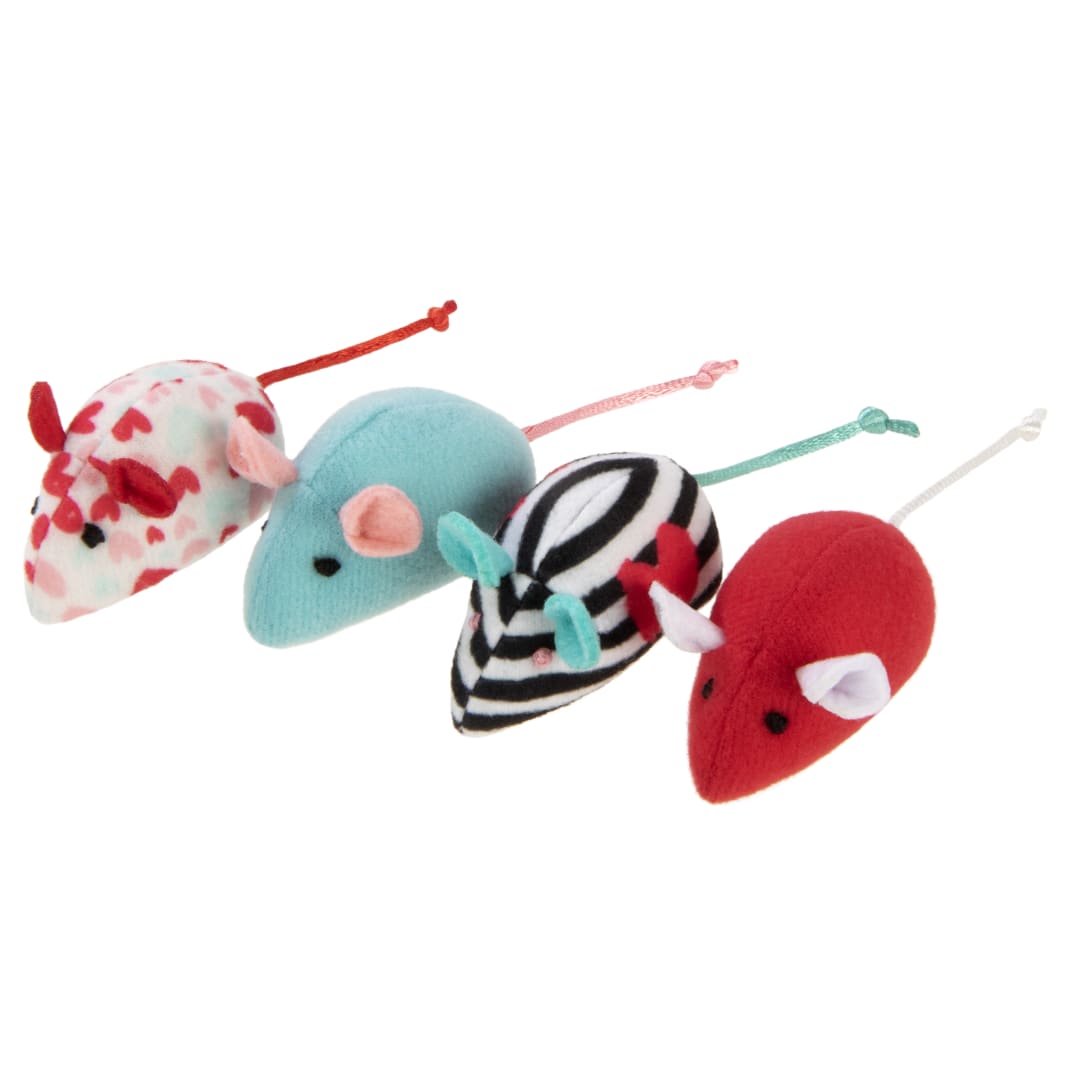 SmartyKat Skitter Mice Valentine's Catnip Cat Toy, Set of 4